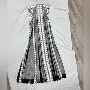BCBGMaxAzria Black and White Geometric Strapless Dress